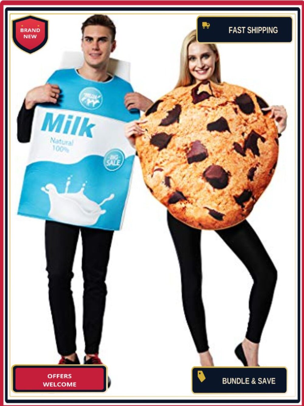Adult Couple Halloween Food Costume Cookie & Milk Carton Tunic Set